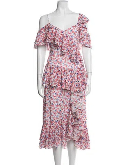 Pre-owned Amur Floral Print Midi Length Dress In Red