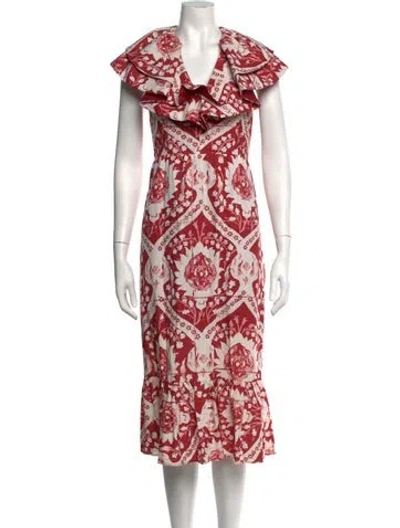 Pre-owned Amur Floral Print Midi Length Dress In Red
