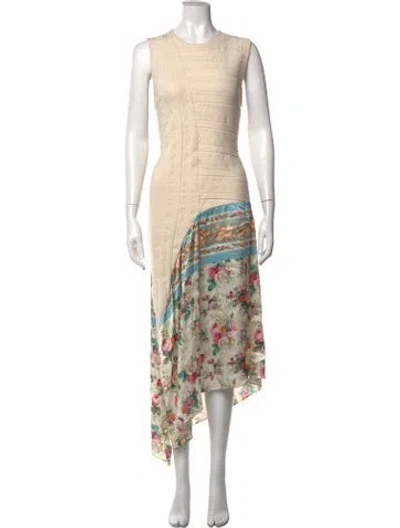 Pre-owned Amur Floral Print Midi Length Dress W/ Tags In Neutrals