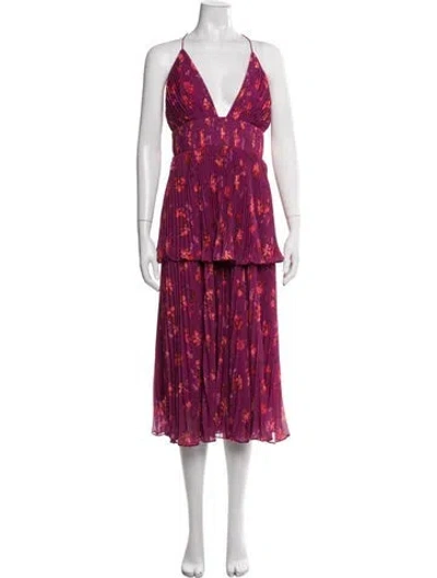 Pre-owned Amur Floral Print Midi Length Dress W/ Tags In Pink