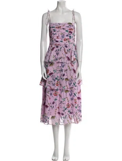 Pre-owned Amur Floral Print Midi Length Dress W/ Tags In Purple