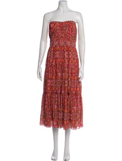 Pre-owned Amur Floral Print Midi Length Dress W/ Tags In Red