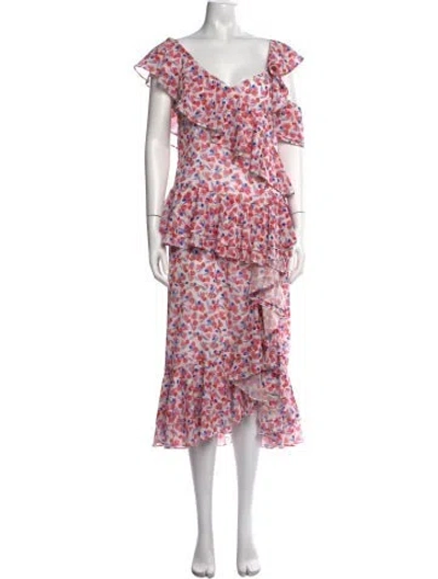 Pre-owned Amur Floral Print Midi Length Dress In White