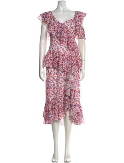 Pre-owned Amur Floral Print Midi Length Dress In White