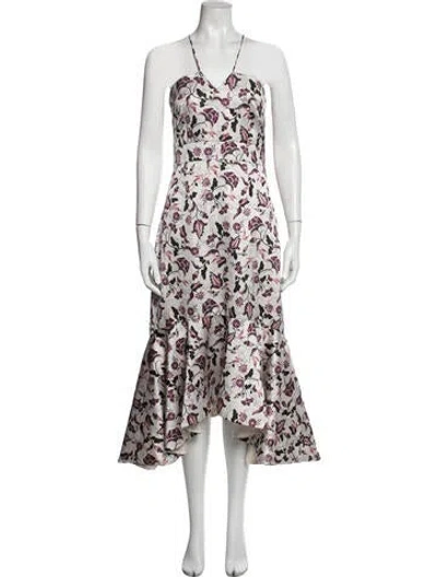 Pre-owned Amur Floral Print Midi Length Dress In White