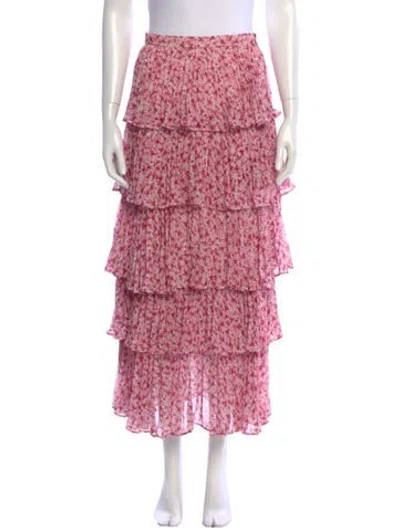 Pre-owned Amur Floral Print Midi Length Skirt In Pink
