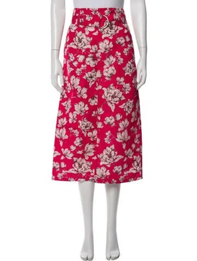 Pre-owned Amur Floral Print Midi Length Skirt In Red