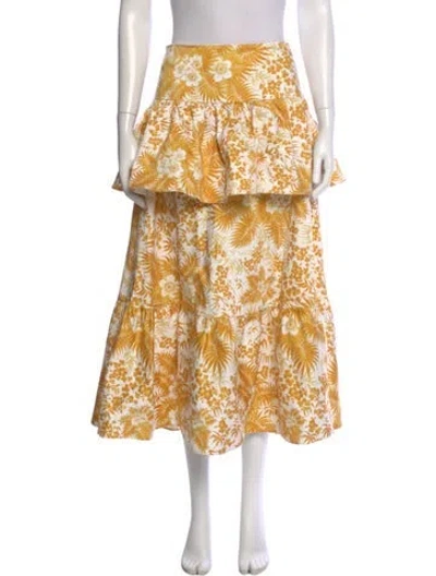 Pre-owned Amur Floral Print Midi Length Skirt In White