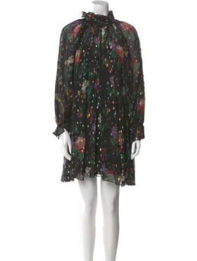 Pre-owned Amur Floral Print Mini Dress In Black