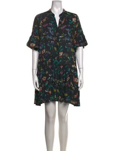 Pre-owned Amur Floral Print Mini Dress In Black