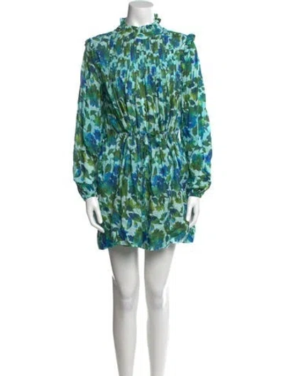 Pre-owned Amur Floral Print Mini Dress In Blue
