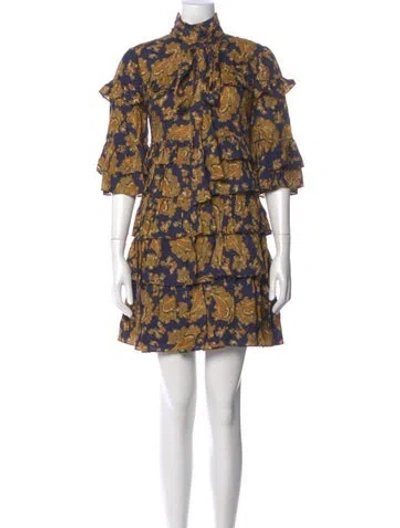 Pre-owned Amur Floral Print Mini Dress In Blue