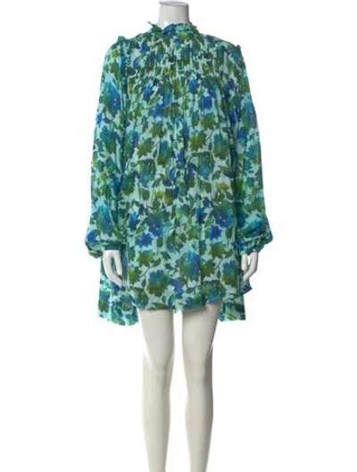 Pre-owned Amur Floral Print Mini Dress In Blue