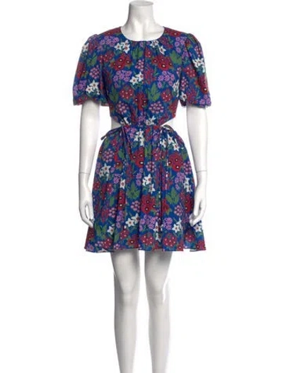 Pre-owned Amur Floral Print Mini Dress In Blue