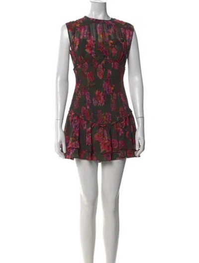 Pre-owned Amur Floral Print Mini Dress In Neutral