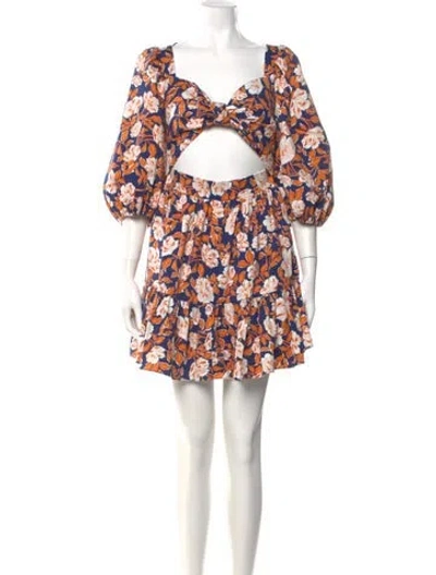 Pre-owned Amur Floral Print Mini Dress In Orange