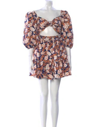 Pre-owned Amur Floral Print Mini Dress In Orange