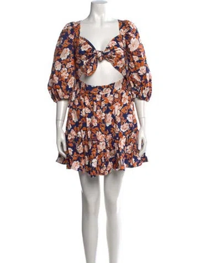 Pre-owned Amur Floral Print Mini Dress In Orange