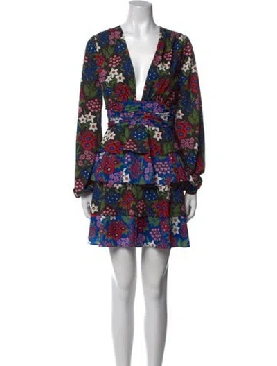 Pre-owned Amur Floral Print Mini Dress W/ Tags In Blue