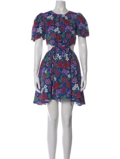 Pre-owned Amur Floral Print Mini Dress W/ Tags In Blue