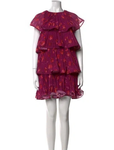 Pre-owned Amur Floral Print Mini Dress W/ Tags In Purple