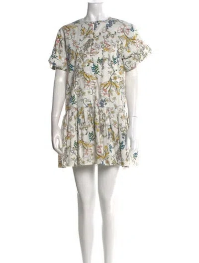 Pre-owned Amur Floral Print Mini Dress In White