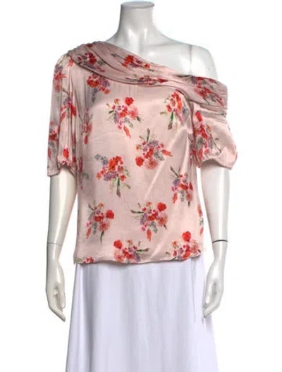 Pre-owned Amur Floral Print Off-the-shoulder Blouse In Pink