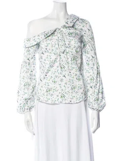 Pre-owned Amur Floral Print Off-the-shoulder Blouse In White