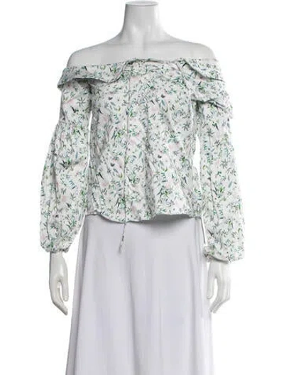 Pre-owned Amur Floral Print Off-the-shoulder Blouse In White