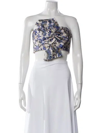 Pre-owned Amur Floral Print Off-the-shoulder Crop Top In Multi