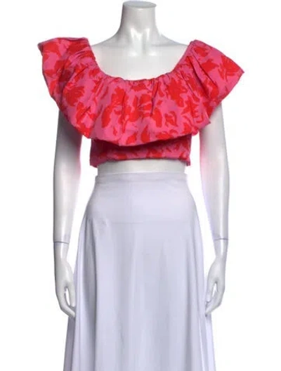 Pre-owned Amur Floral Print Off-the-shoulder Crop Top In Multi