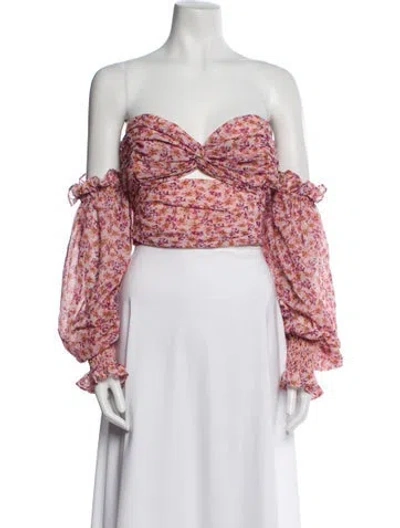 Pre-owned Amur Floral Print Off-the-shoulder Crop Top In Pink