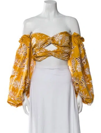 Pre-owned Amur Floral Print Off-the-shoulder Crop Top W/ Tags In Yellow