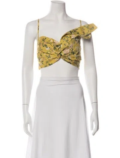 Pre-owned Amur Floral Print Off-the-shoulder Crop Top In White