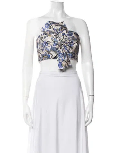 Pre-owned Amur Floral Print Off-the-shoulder Crop Top In White