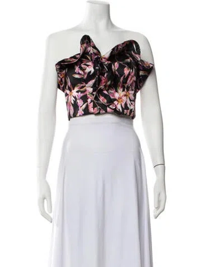 Pre-owned Amur Floral Print Off-the-shoulder Top In Black
