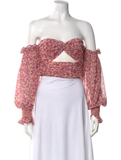Pre-owned Amur Floral Print Off-the-shoulder Top In Purple