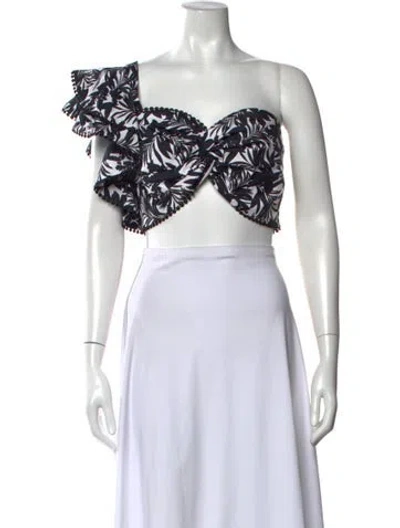 Pre-owned Amur Floral Print One-shoulder Crop Top In Blue