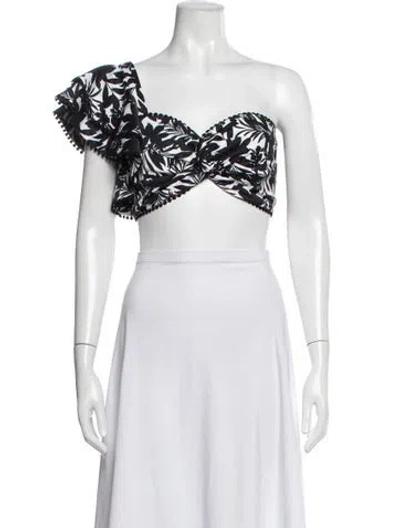 Pre-owned Amur Floral Print One-shoulder Crop Top In Blue