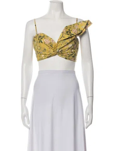 Pre-owned Amur Floral Print One-shoulder Crop Top In Multicolor