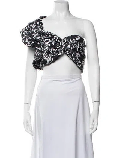 Pre-owned Amur Floral Print One-shoulder Crop Top In White