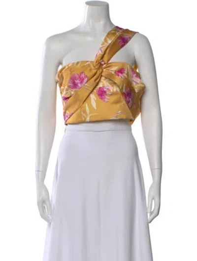 Pre-owned Amur Floral Print One-shoulder Crop Top In Yellow
