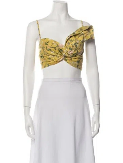 Pre-owned Amur Floral Print One-shoulder Crop Top In Yellow