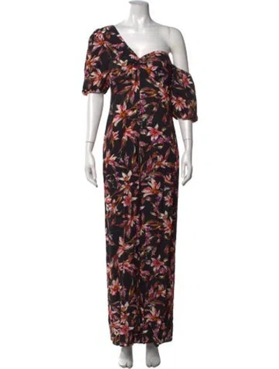 Pre-owned Amur Floral Print One-shoulder Jumpsuit In Black