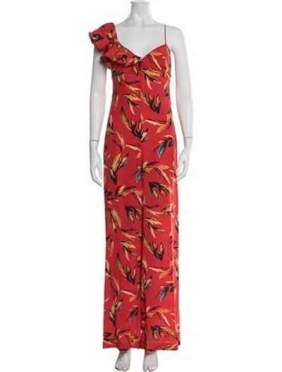 Pre-owned Amur Floral Print One-shoulder Jumpsuit In Red
