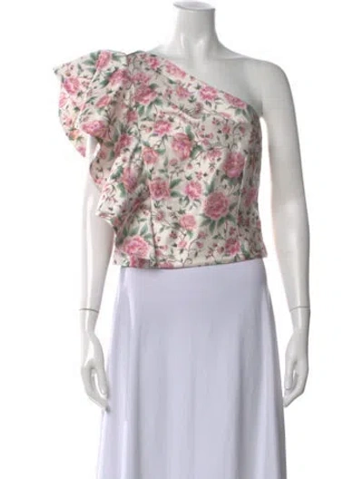 Pre-owned Amur Floral Print One-shoulder Top In Black