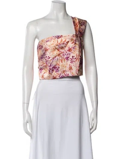 Pre-owned Amur Floral Print One-shoulder Top In Blue