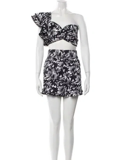 Pre-owned Amur Floral Print Ruffle Embellishment Skirt Set In Black