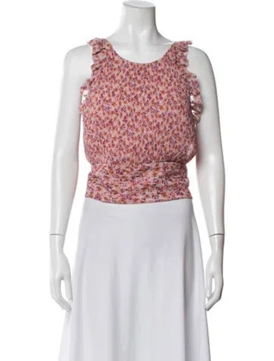 Pre-owned Amur Floral Print Scoop Neck Blouse W/ Tags In Pink