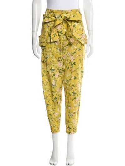Pre-owned Amur Floral Print Skinny Leg Pants In Yellow